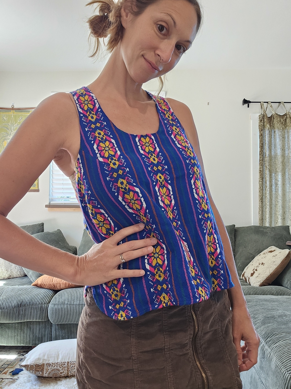 Free People Blue Woven Southwestern Boho Tank Top P/S Bright Tribal Festival